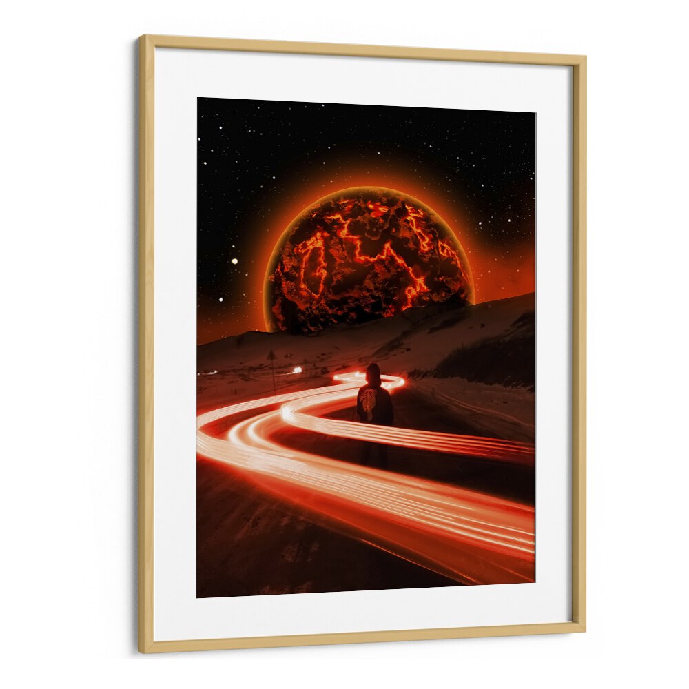 Captivating OBLIVION, SURREAL ART PRINTS by Ritvik Takkar, showcasing a vibrant cosmic landscape in an elegant frame.