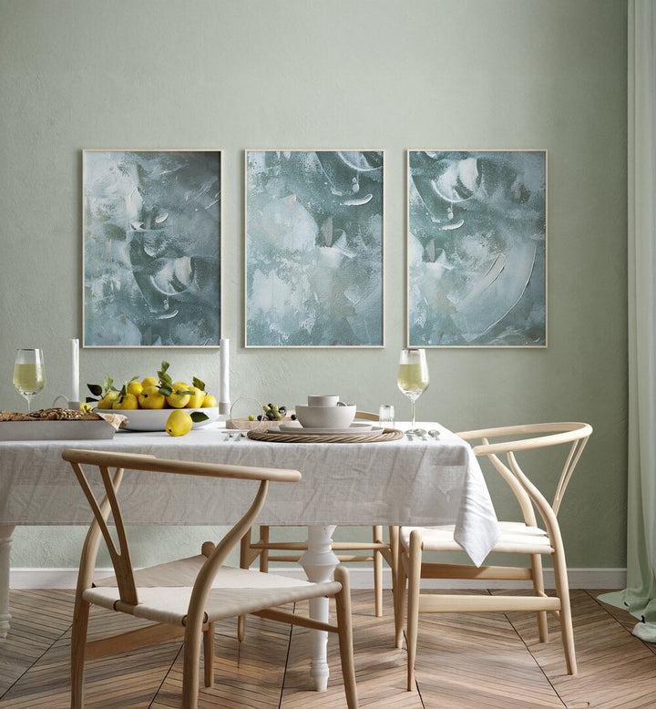 Elevate your space with the OCEAN WHISPER SET, SET OF 3 PAINTINGS, featuring calming coastal hues and textures.