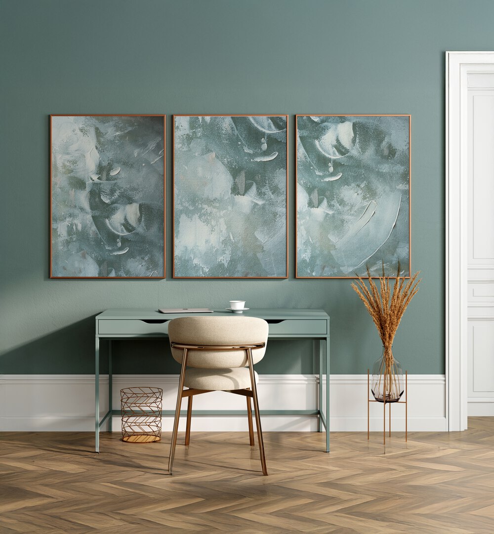 Transform your space with the OCEAN WHISPER SET, SET OF 3 PAINTINGS, capturing serene coastal tranquility.