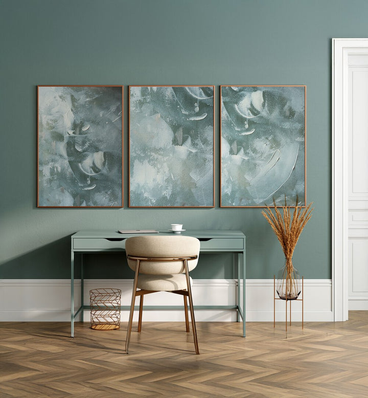 Transform your space with the OCEAN WHISPER SET, SET OF 3 PAINTINGS, capturing serene coastal tranquility.