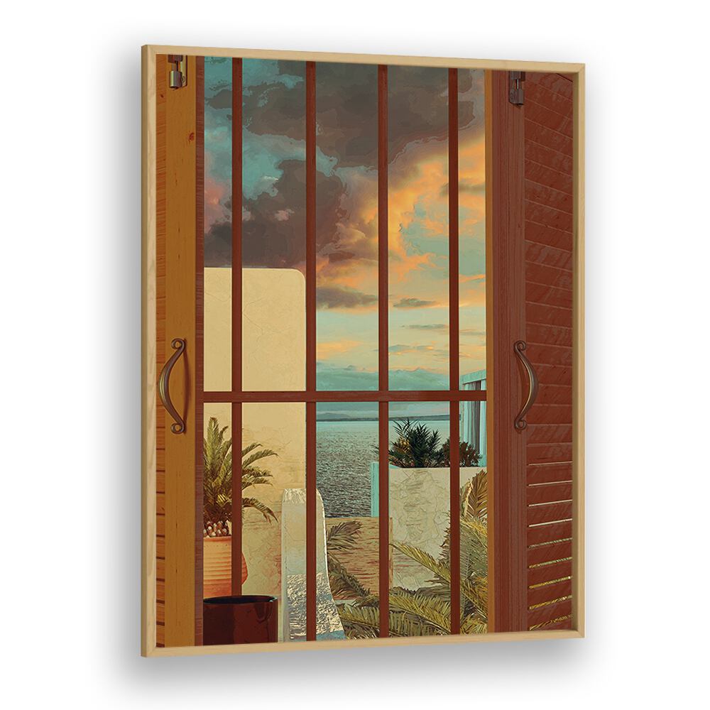 Open Window, Surreal Art Prints by Cosmo Zach showcases a mesmerizing view framed in oak wood, blending creativity and elegance.