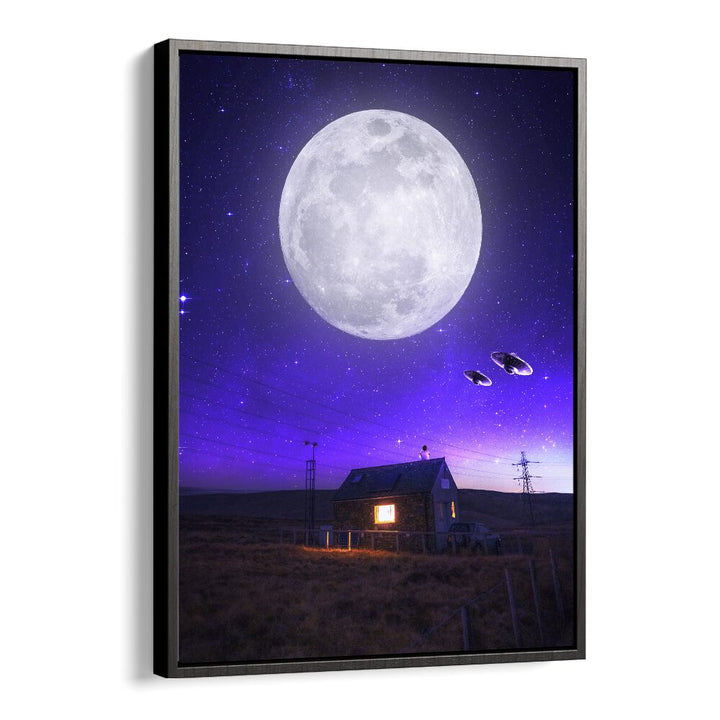 Stunning ORB OF NIGHT, SURREAL ART PRINTS featuring a luminous moon and serene landscape by Ritvik Takkar.