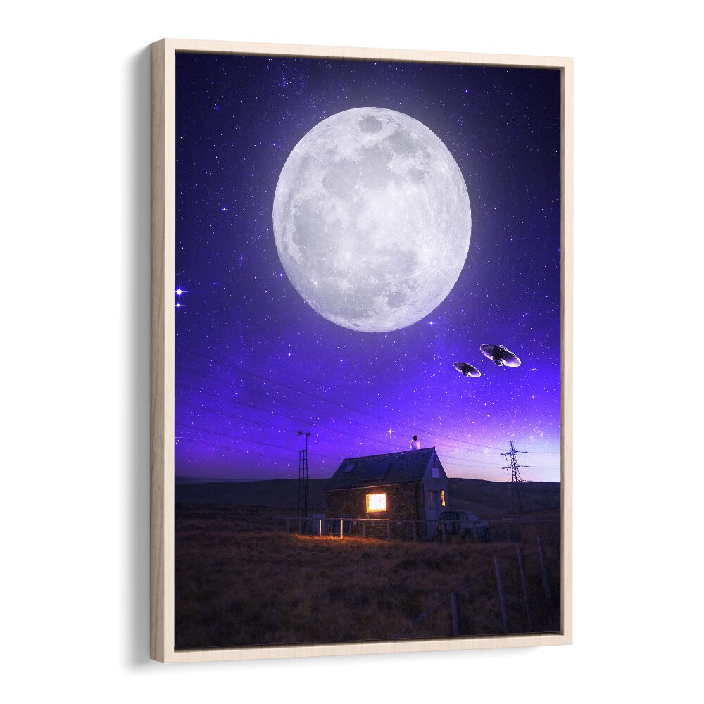 Captivating "ORB OF NIGHT , SURREAL ART PRINTS" by Ritvik Takkar, showcasing a moonlit landscape and dreamlike elements.