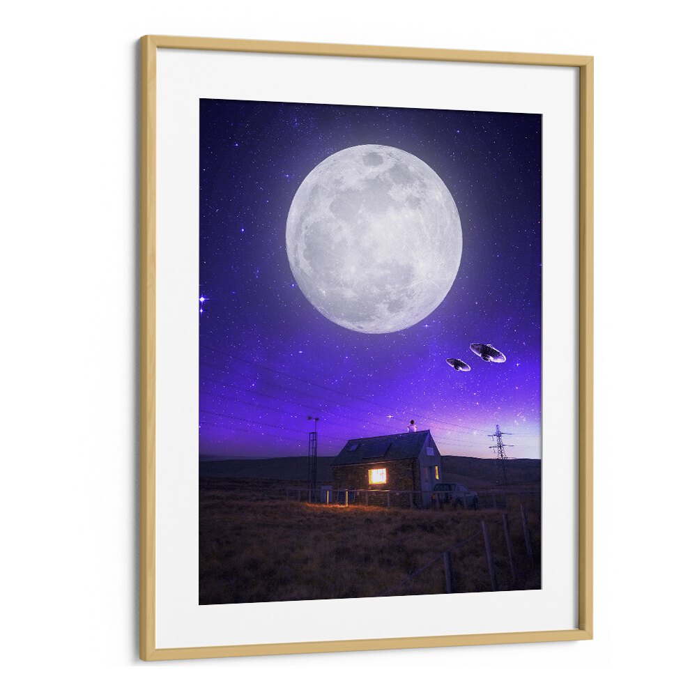 Discover the ORB OF NIGHT, SURREAL ART PRINTS by Ritvik Takkar, featuring a mystical moonlit landscape.