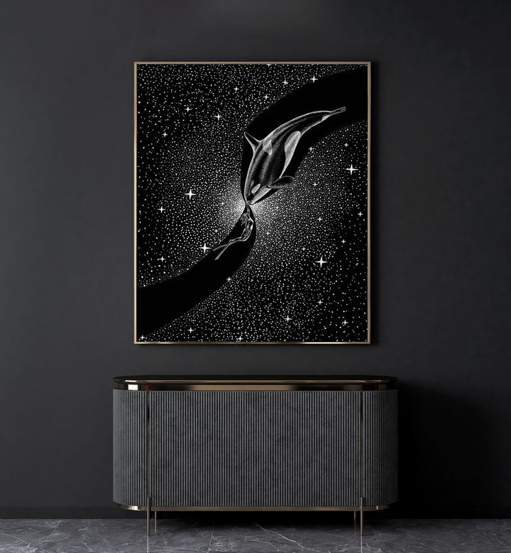 Surreal art print featuring "ORCA AND DIVER" by Aliriza Çakır, blending reality and imagination beautifully.