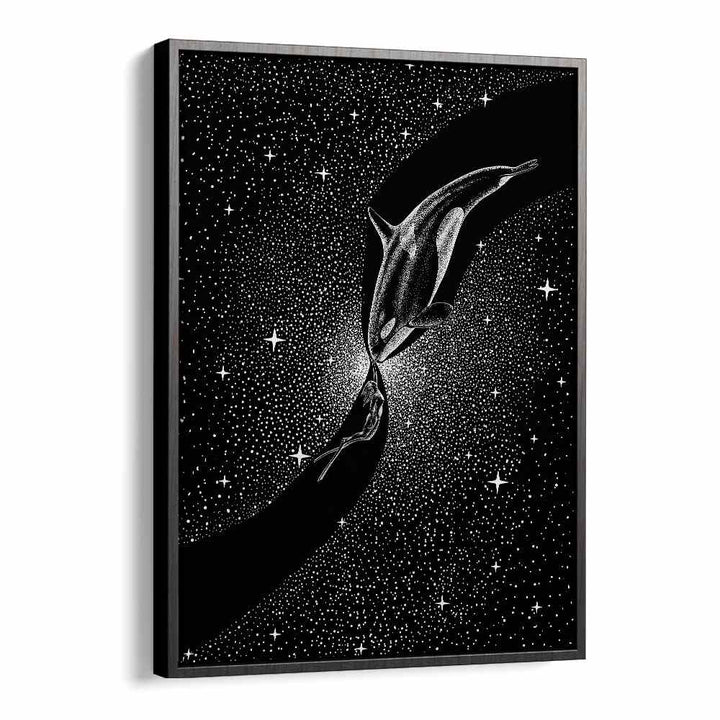 Surreal art print "ORCA AND DIVER" by Aliriza Çakır, blending imagination and reality in a stunning black frame.