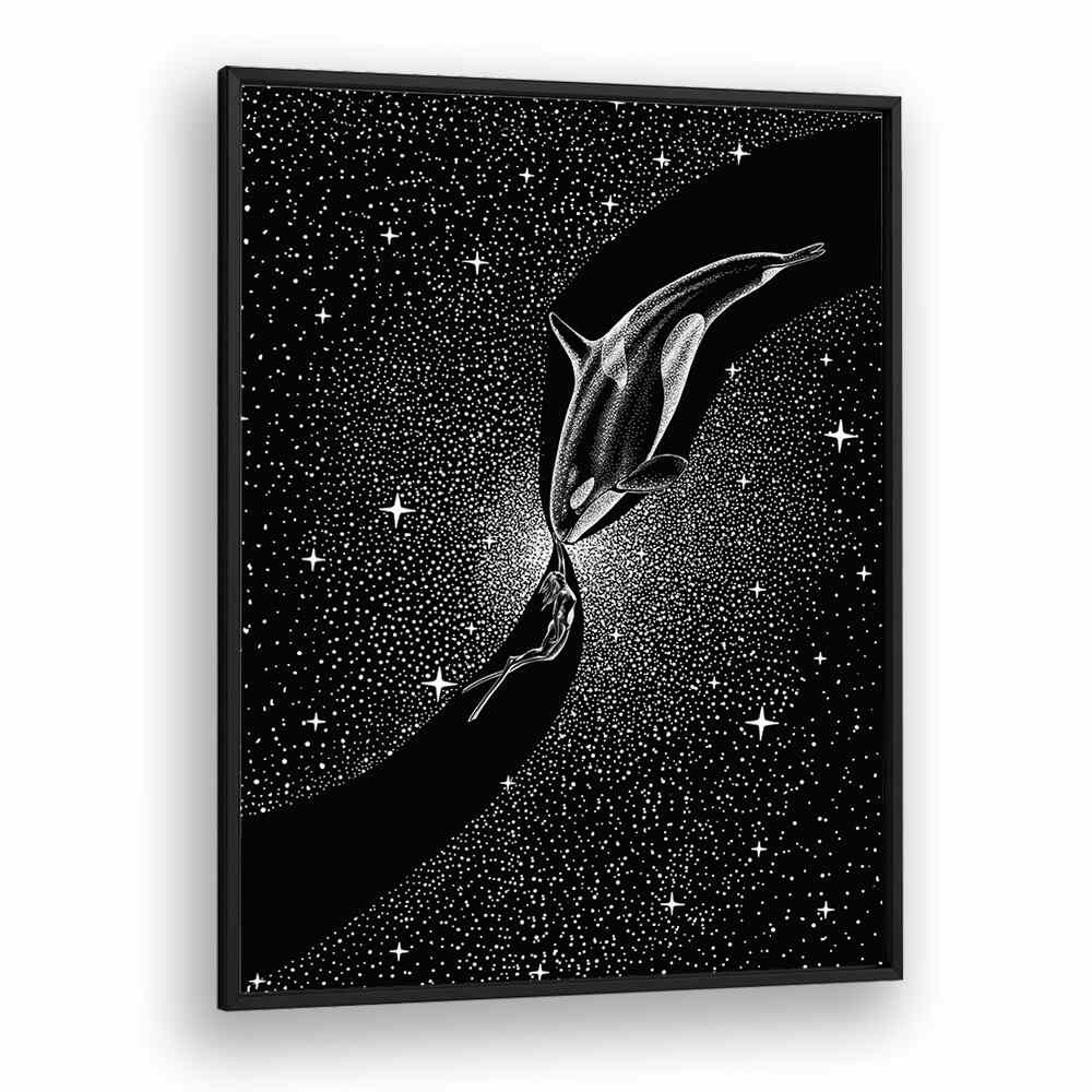 Explore the enchanting "ORCA AND DIVER, SURREAL ART PRINTS" by Aliriza Çakır, blending dreams and reality beautifully.