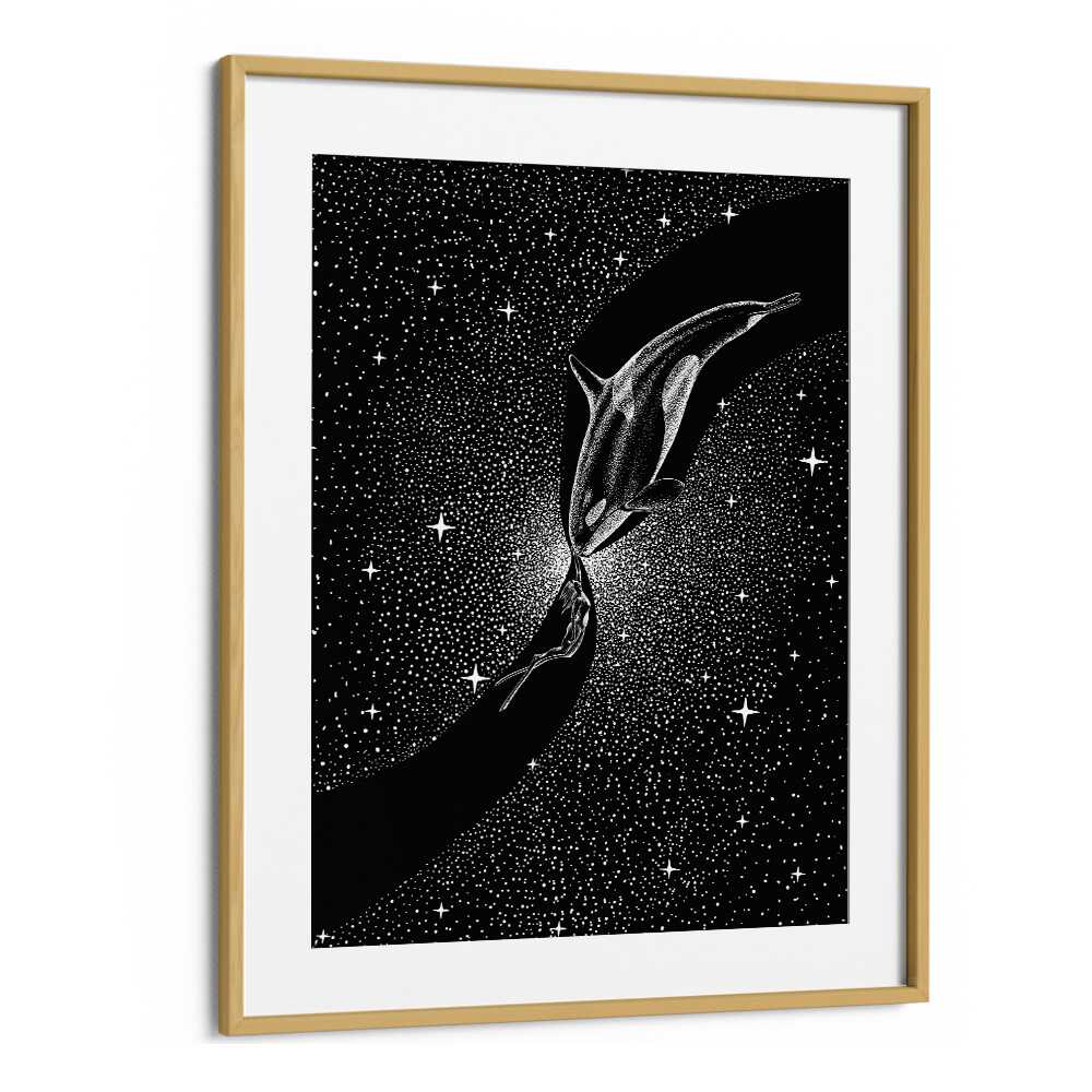 Surreal art prints featuring "Orca and Diver" by Aliriza Çakır, showcasing a dreamlike underwater scene.