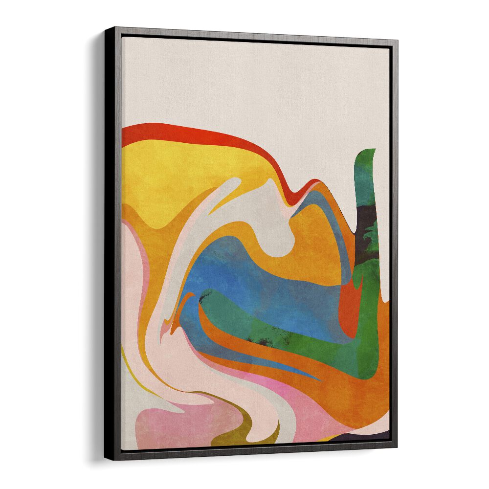 Vibrant ORGANIC BAUHAUS WAVED, ABSTRACT PAINTINGS by Ana Rut Bre in a stylish black floater frame, perfect for decor.