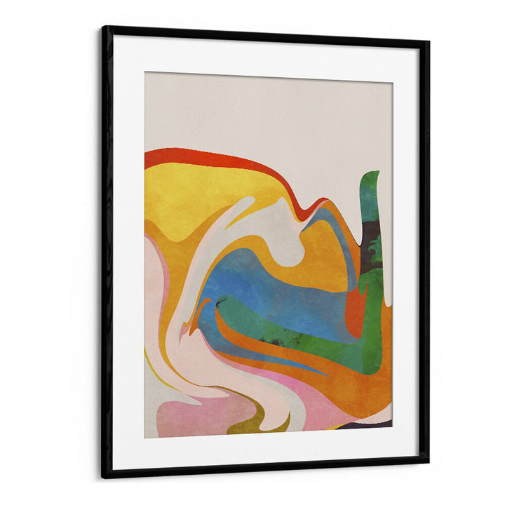 Colorful ORGANIC BAUHAUS WAVED, ABSTRACT PAINTINGS by Ana Rut Bre framed to enhance any modern space.