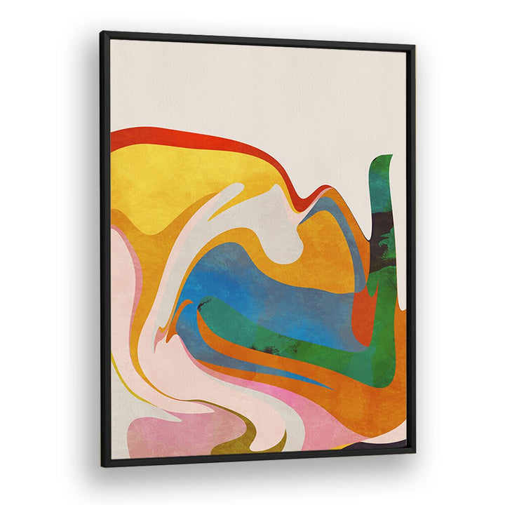 Vibrant ORGANIC BAUHAUS WAVED, ABSTRACT PAINTINGS by Ana Rut Bre, elegantly framed to enhance any space's decor.