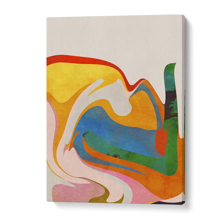 Colorful ORGANIC BAUHAUS WAVED, ABSTRACT PAINTINGS by Ana Rut Bre on premium canvas, enhancing modern art spaces.