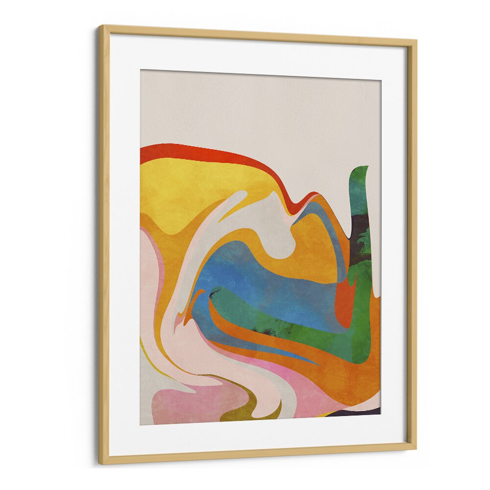 Vibrant ORGANIC BAUHAUS WAVED, ABSTRACT PAINTINGS by Ana Rut Bre, framed art blending color and form beautifully.
