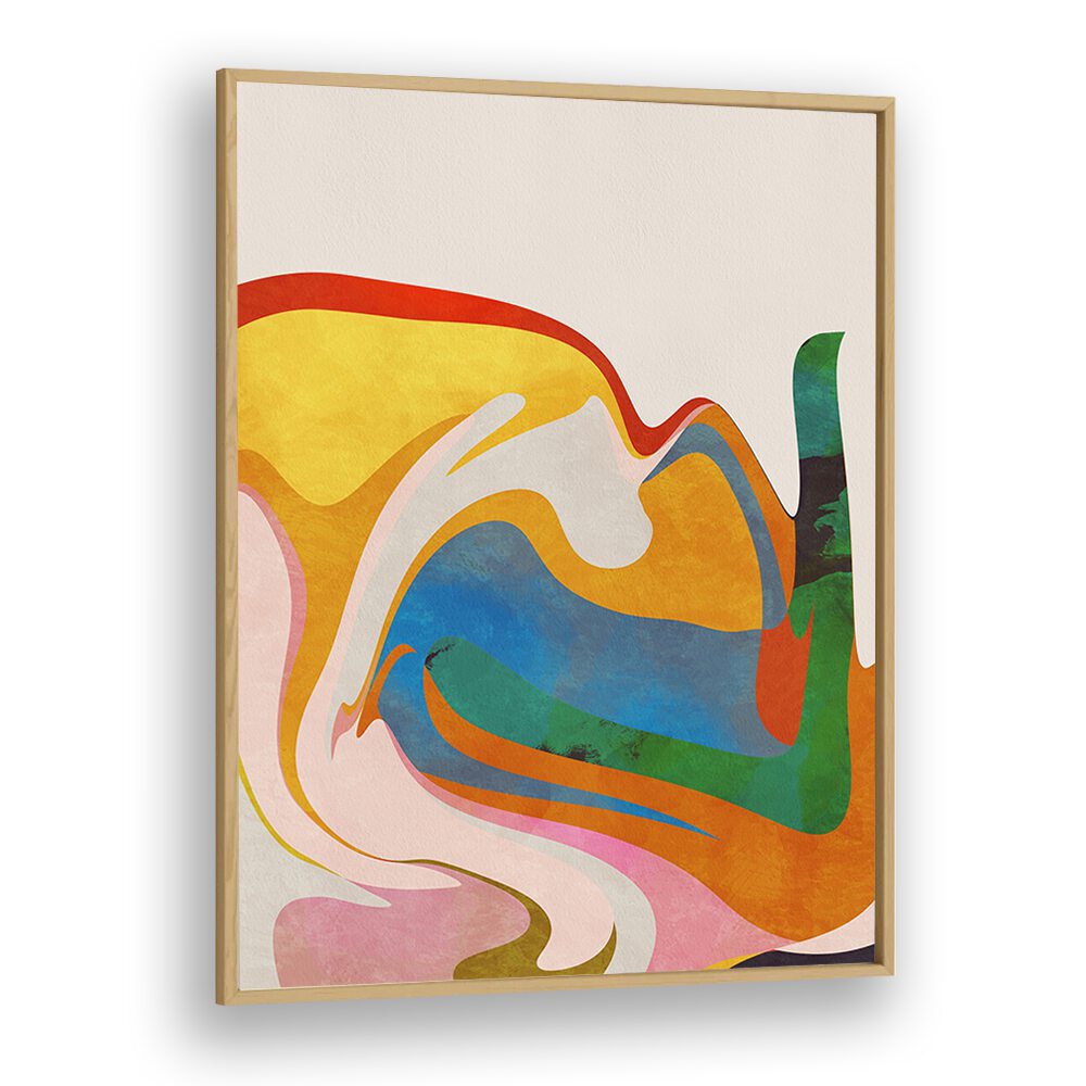 Colorful ORGANIC BAUHAUS WAVED, ABSTRACT PAINTINGS by Ana Rut Bre, elegantly framed for a modern touch.