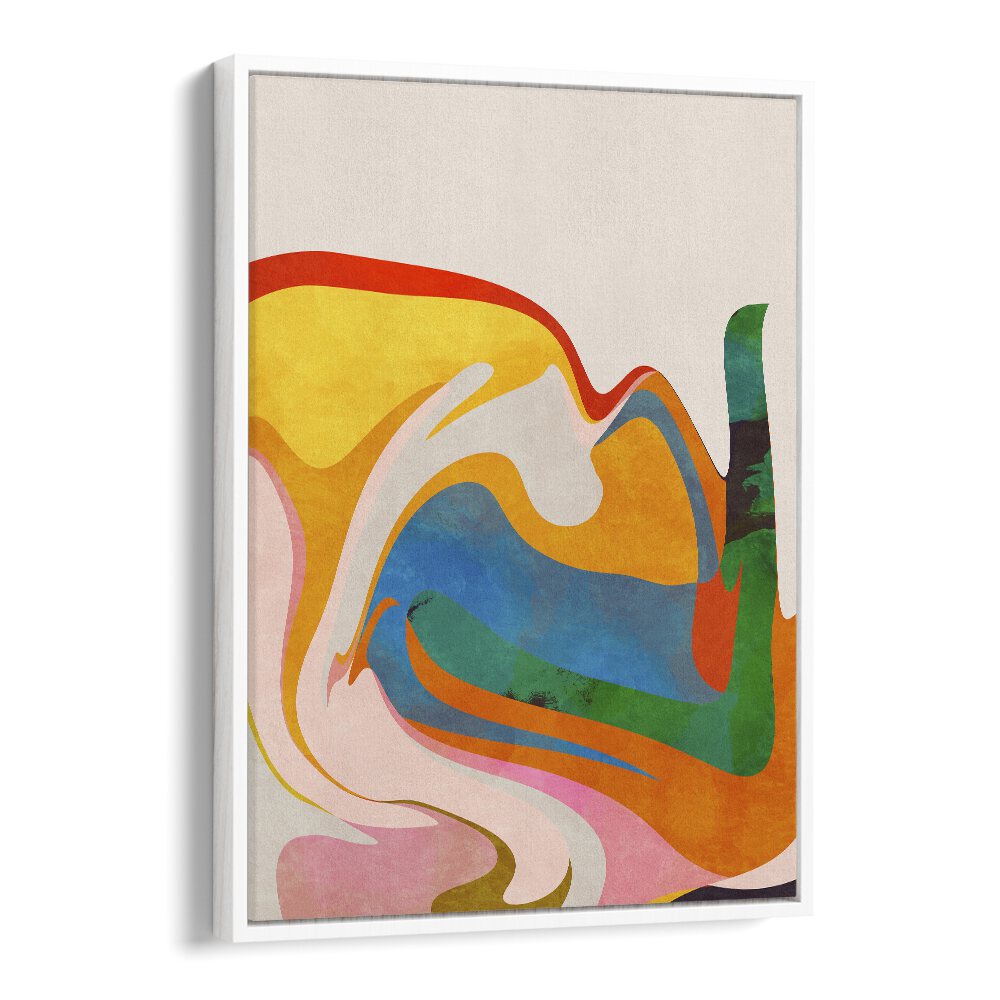 Colorful ORGANIC BAUHAUS WAVED, ABSTRACT PAINTINGS by Ana Rut Bre, beautifully framed art for modern spaces.