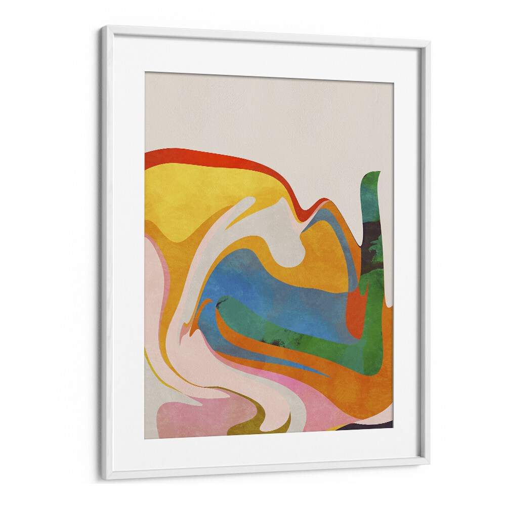 Vibrant ORGANIC BAUHAUS WAVED, ABSTRACT PAINTINGS by Ana Rut Bre in a chic white frame, perfect for modern decor.