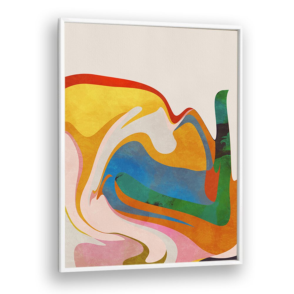 Colorful ORGANIC BAUHAUS WAVED, ABSTRACT PAINTINGS by Ana Rut Bre, framed art enhancing modern decor.