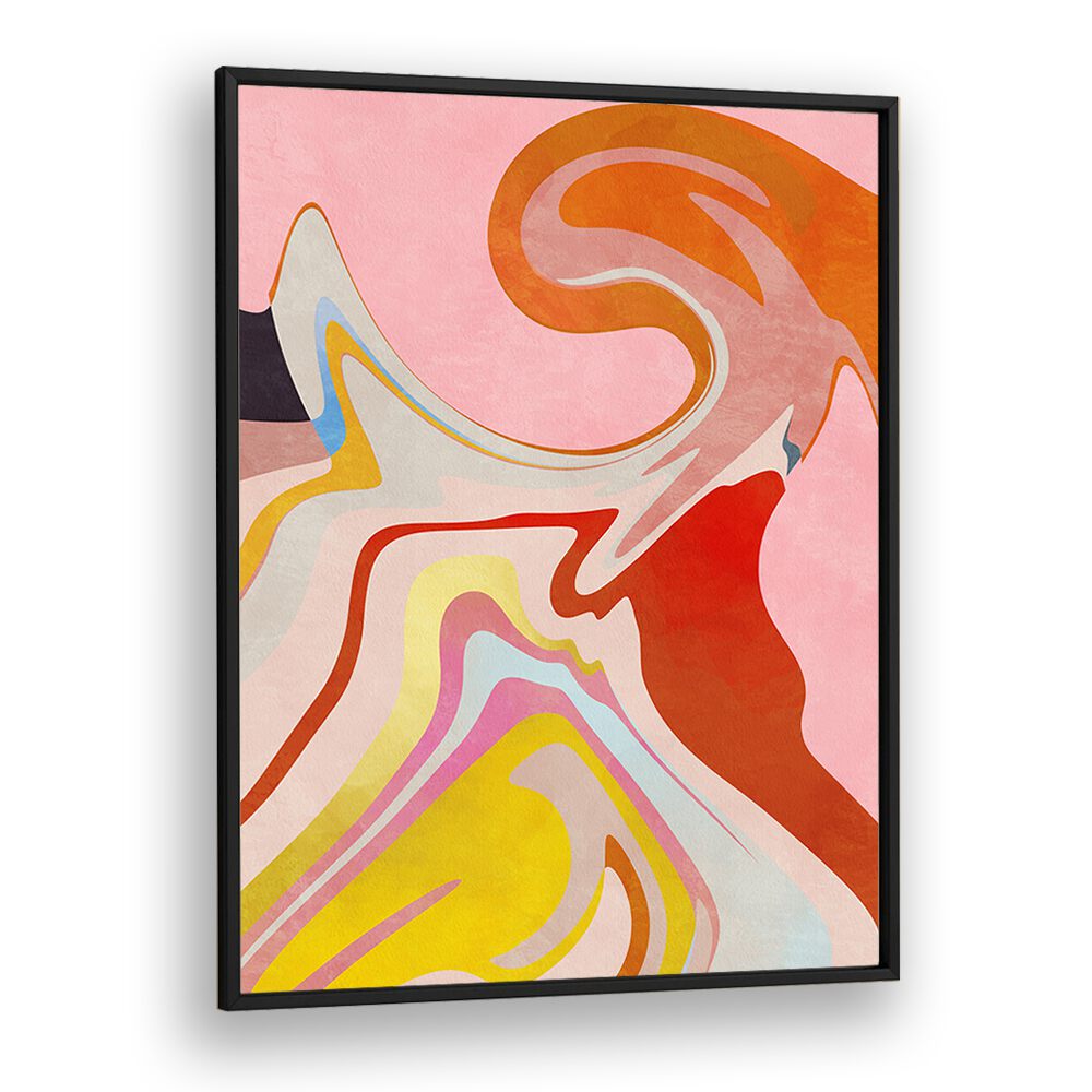 Colorful abstract art print, ORGANIC BAUHAUS WAVED II, by Ana Rut Bre, enhances modern spaces with vibrant design.