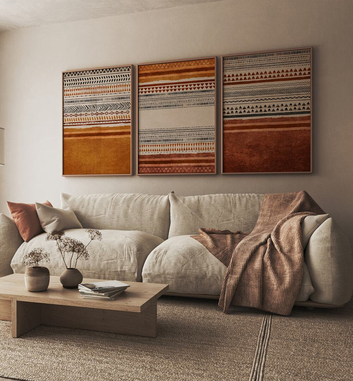 Enhance your home with ORGANIC RUG PATTERNS, SET OF 3 PAINTINGS, blending modern design and bohemian elegance.
