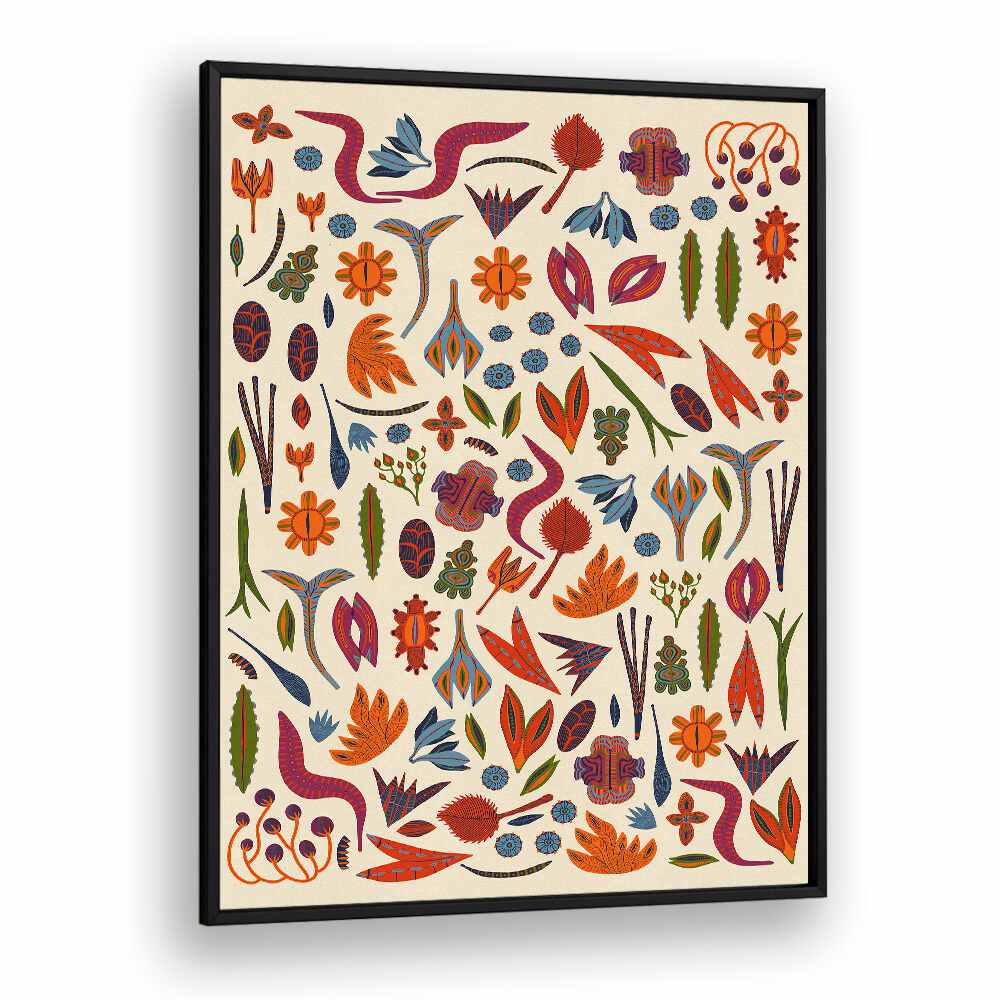 Brightly colored ORNAMENTS , FLORAL FLOWER PAINTINGS in a black frame, perfect for transforming your space.