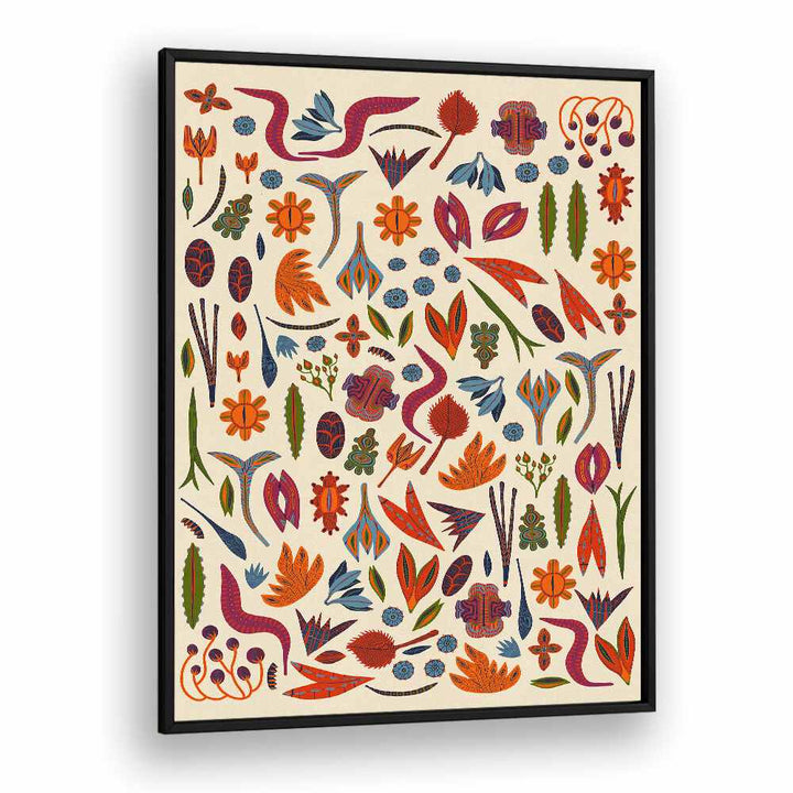 Brightly colored ORNAMENTS , FLORAL FLOWER PAINTINGS in a black frame, perfect for transforming your space.