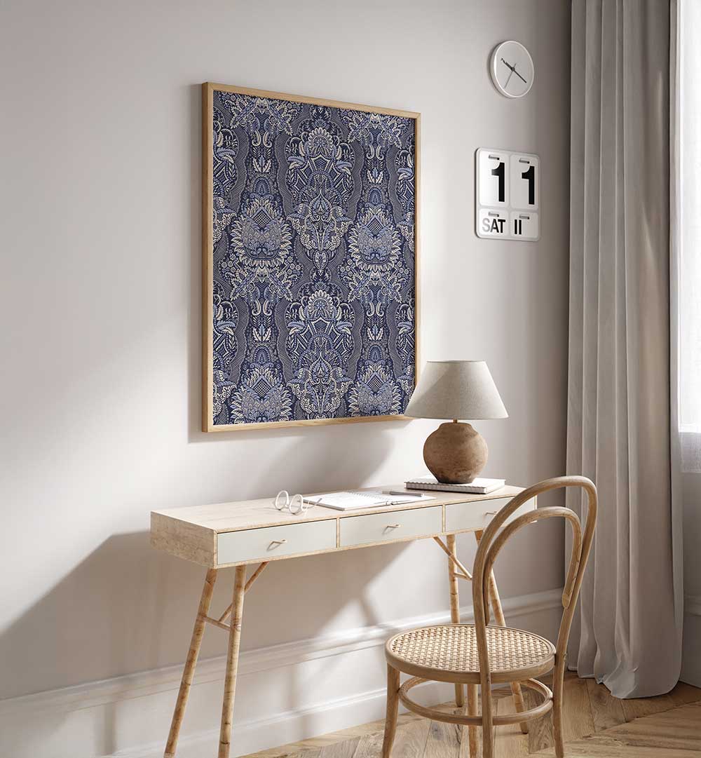 ORNATE FLORAL ELEGANCE MIDNIGHT BLUE , PATTERN ART PRINTS