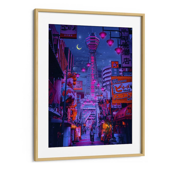 Vibrant Osaka Lights, a surreal art print by Ritvik Takkar, captures the enchanting essence of night in Osaka.