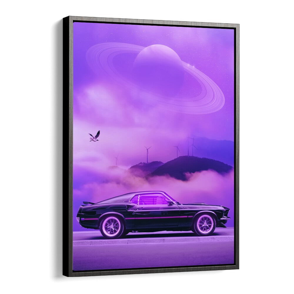 OUTRUN DRIVE, SURREAL ART PRINTS features a sleek car against a vibrant cosmic backdrop, enhancing any space beautifully.