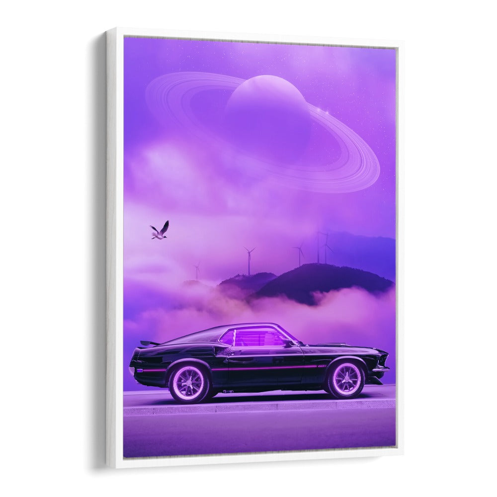 OUTRUN DRIVE, SURREAL ART PRINTS features a vintage car under a cosmic sky, enhancing any space with imagination.