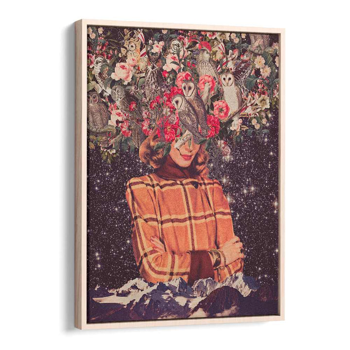 Surreal art print "Owls on My Mind" by Space Rocket Art blends imagination with captivating owl imagery.