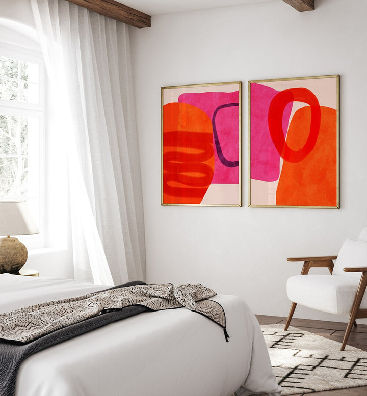 Bright and modern, the PAINTED LINES SET, SET OF 2 PAINTINGS adds sophistication to any living space.