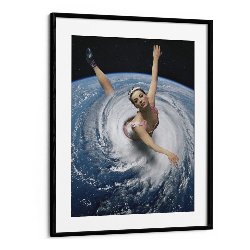 Surreal art print "Pandemonium Pirouette" by Vertigo Artography, featuring a dancer in a swirling backdrop.