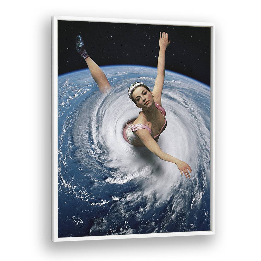 Pandemonium Pirouette, surreal art prints featuring a dancer in a swirling ocean scene by Vertigo Artography.