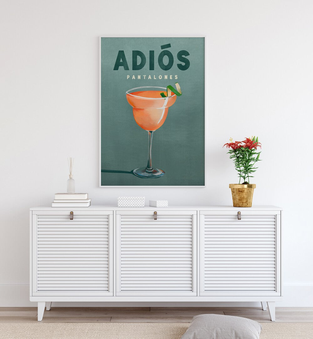 Stylish PANTALONES BAR poster featuring a vibrant cocktail, perfect for enhancing any lounge or personal space.