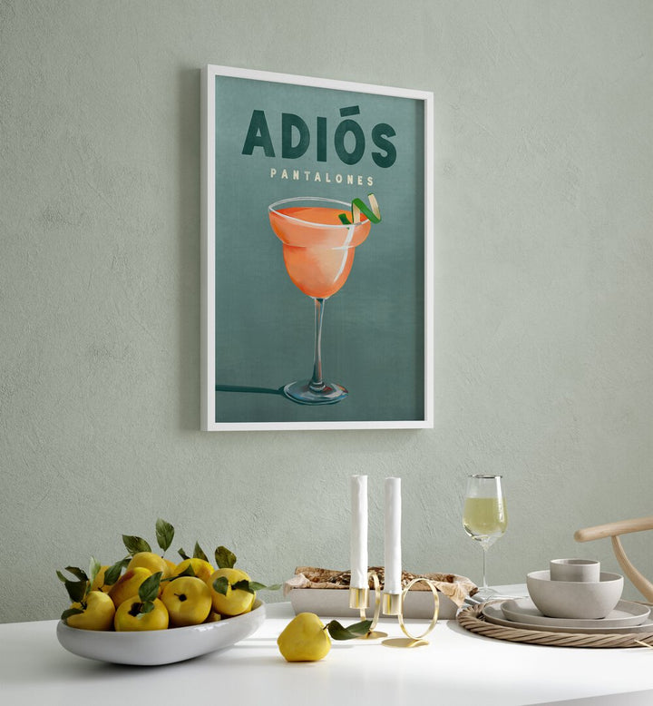 Stylish PANTALONES, BAR art print featuring a cocktail, perfect for enhancing any bar or lounge decor.