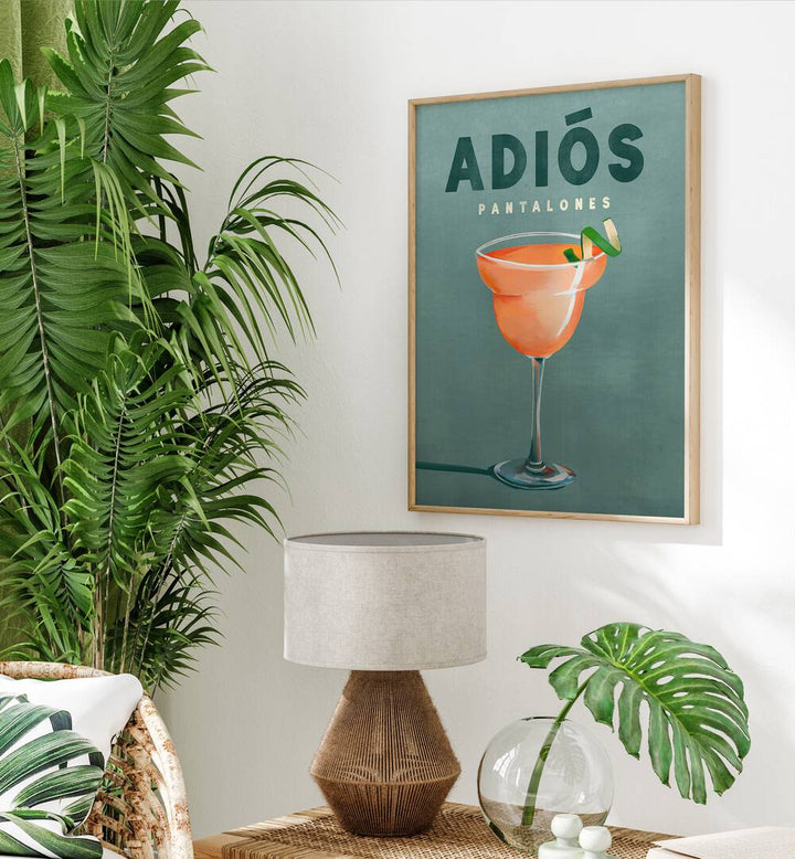 Stylish PANTALONES, BAR art print featuring a vibrant cocktail, perfect for elevating your cafe or lounge decor.