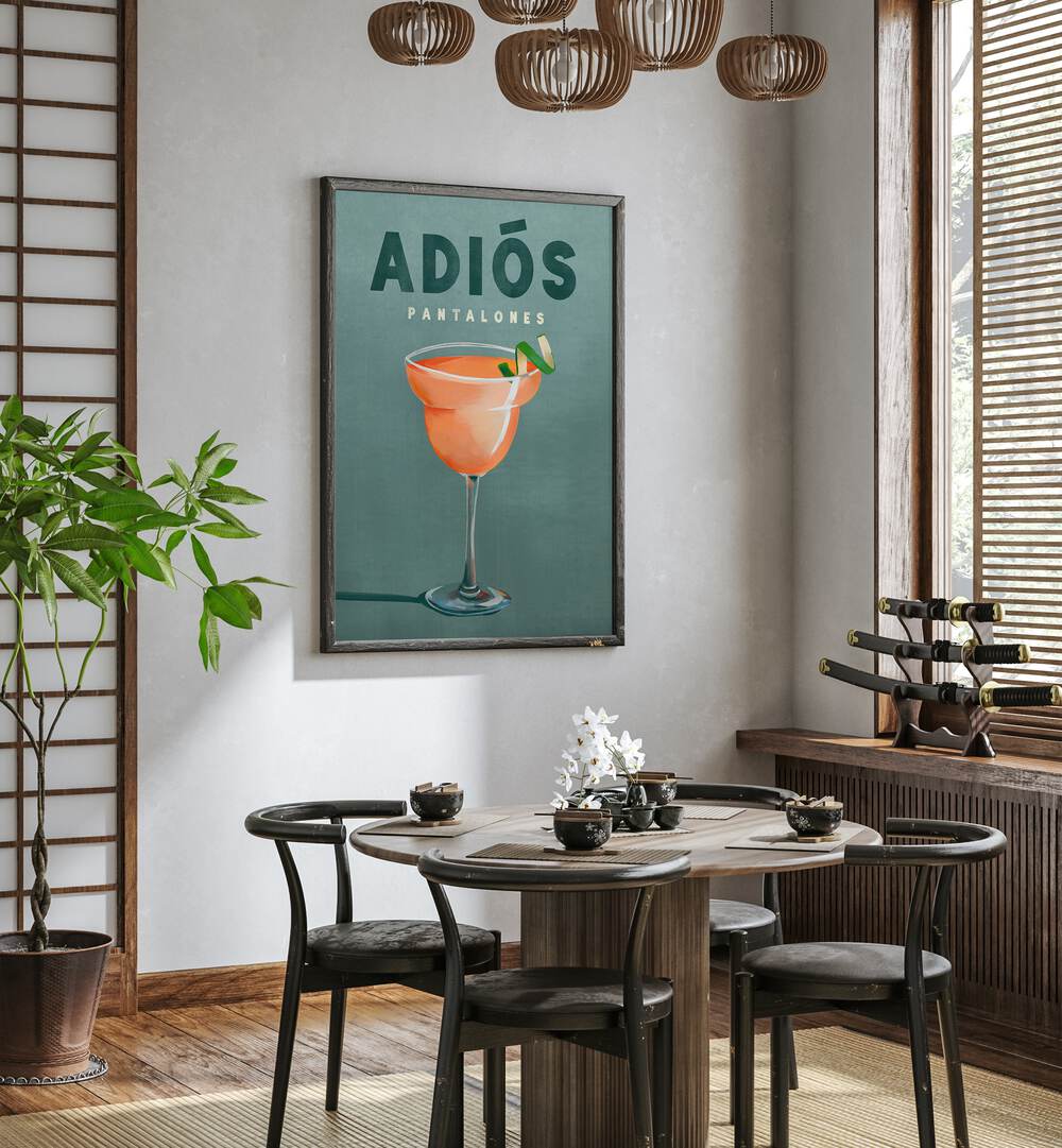Stylish PANTALONES, BAR poster featuring a vibrant cocktail, perfect for enhancing any bar or lounge space.