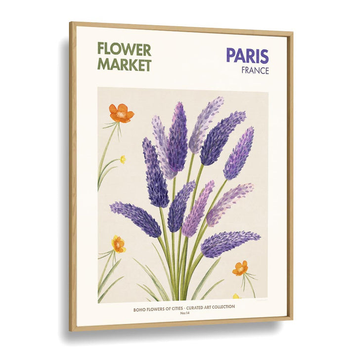 Vibrant PARIS - FLOWERMARKET, FLORAL FLOWER PAINTINGS showcasing lavender and colorful blooms in an elegant frame.