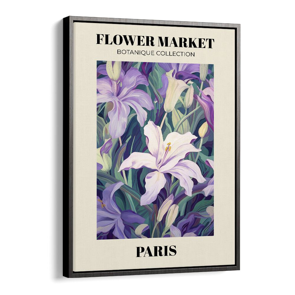 Elegant PARIS- FLOWER MARKETO, FLORAL FLOWER PAINTINGS in a black floater frame, perfect for enhancing your decor.