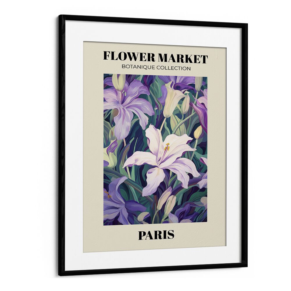 Exquisite PARIS- FLOWER MARKETO, FLORAL FLOWER PAINTINGS in a sleek black frame, perfect for enhancing your decor.