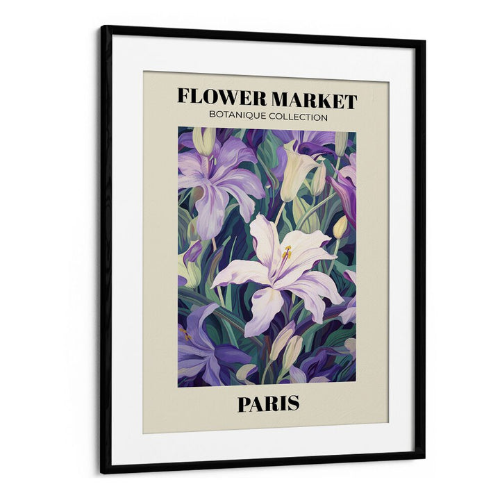 Exquisite PARIS- FLOWER MARKETO, FLORAL FLOWER PAINTINGS in a sleek black frame, perfect for enhancing your decor.