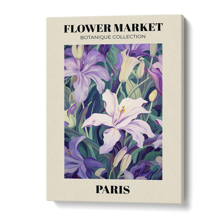 Vibrant PARIS- FLOWER MARKETO, FLORAL FLOWER PAINTINGS art print showcasing a beautiful flower market scene by Emel Tunaboylu.