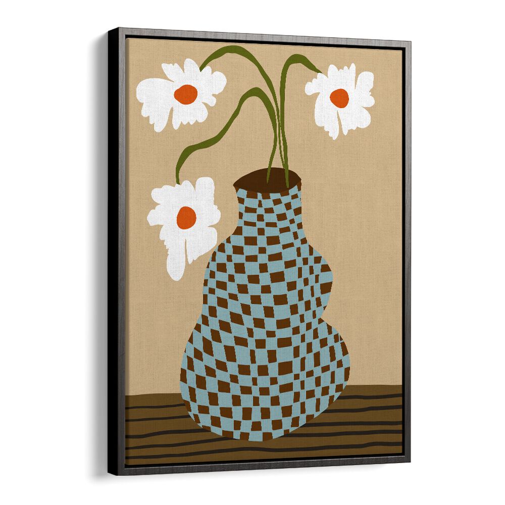 Party Floral Pottery, Botanical Art Paintings Artwork in Black Floater Frame