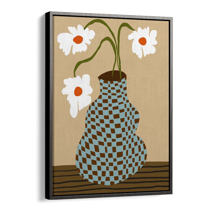 Party Floral Pottery, Botanical Art Paintings Artwork in Black Floater Frame