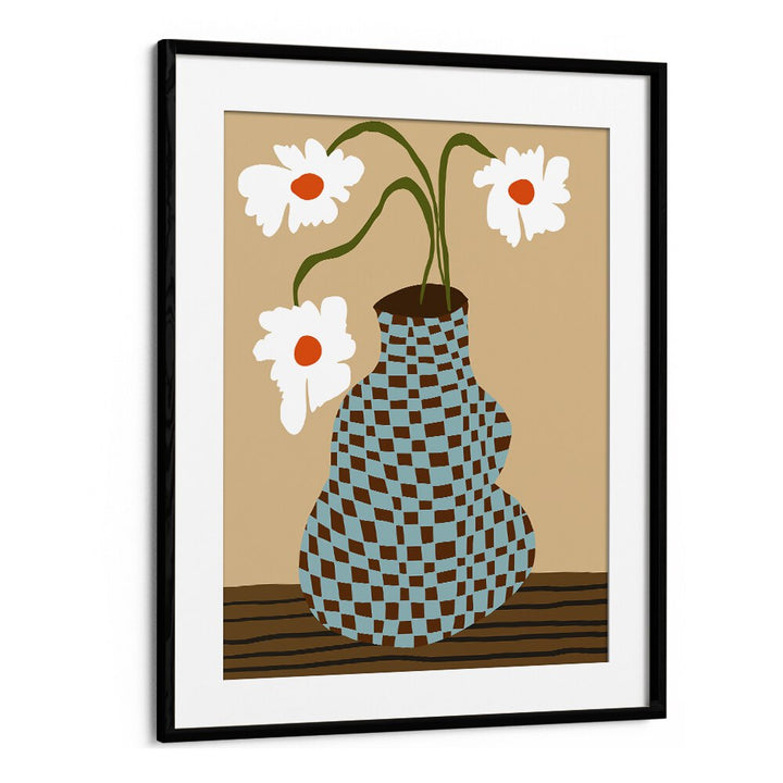 Party Floral Pottery, Botanical Art Paintings Artwork in Black Frame With Mount