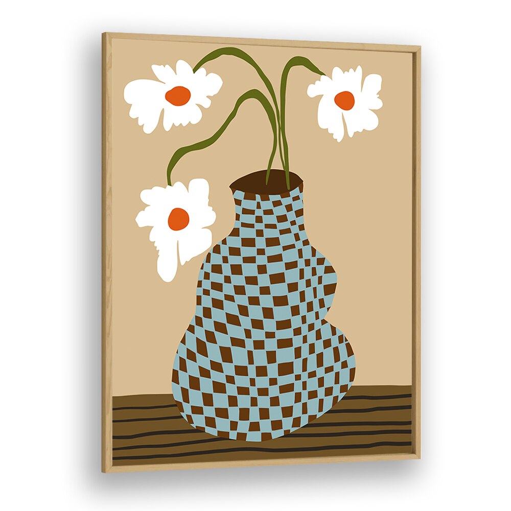 Party Floral Pottery, Botanical Art Paintings Artwork in Oak Wood Plain Frame