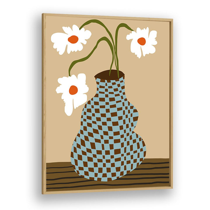 Party Floral Pottery, Botanical Art Paintings Artwork in Oak Wood Plain Frame