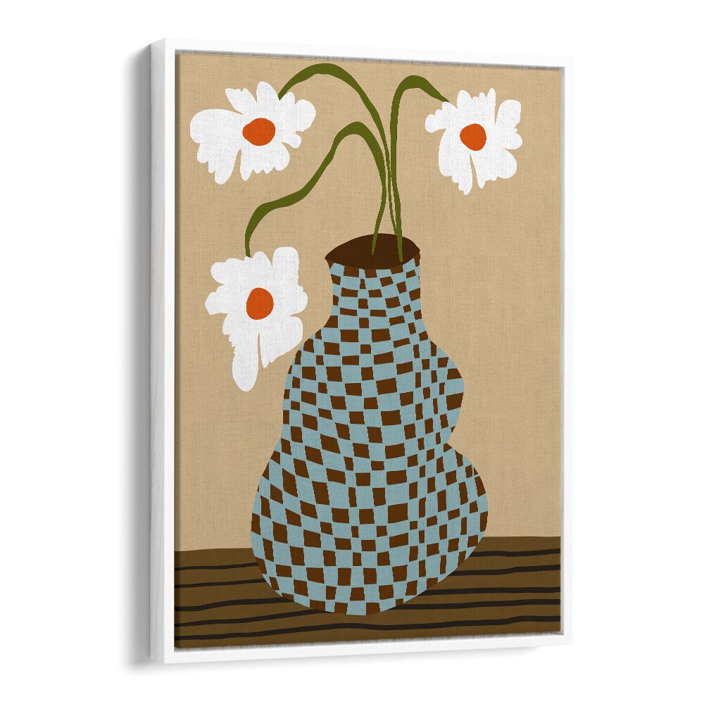 Party Floral Pottery, Botanical Art Paintings Artwork in White Floater Frame