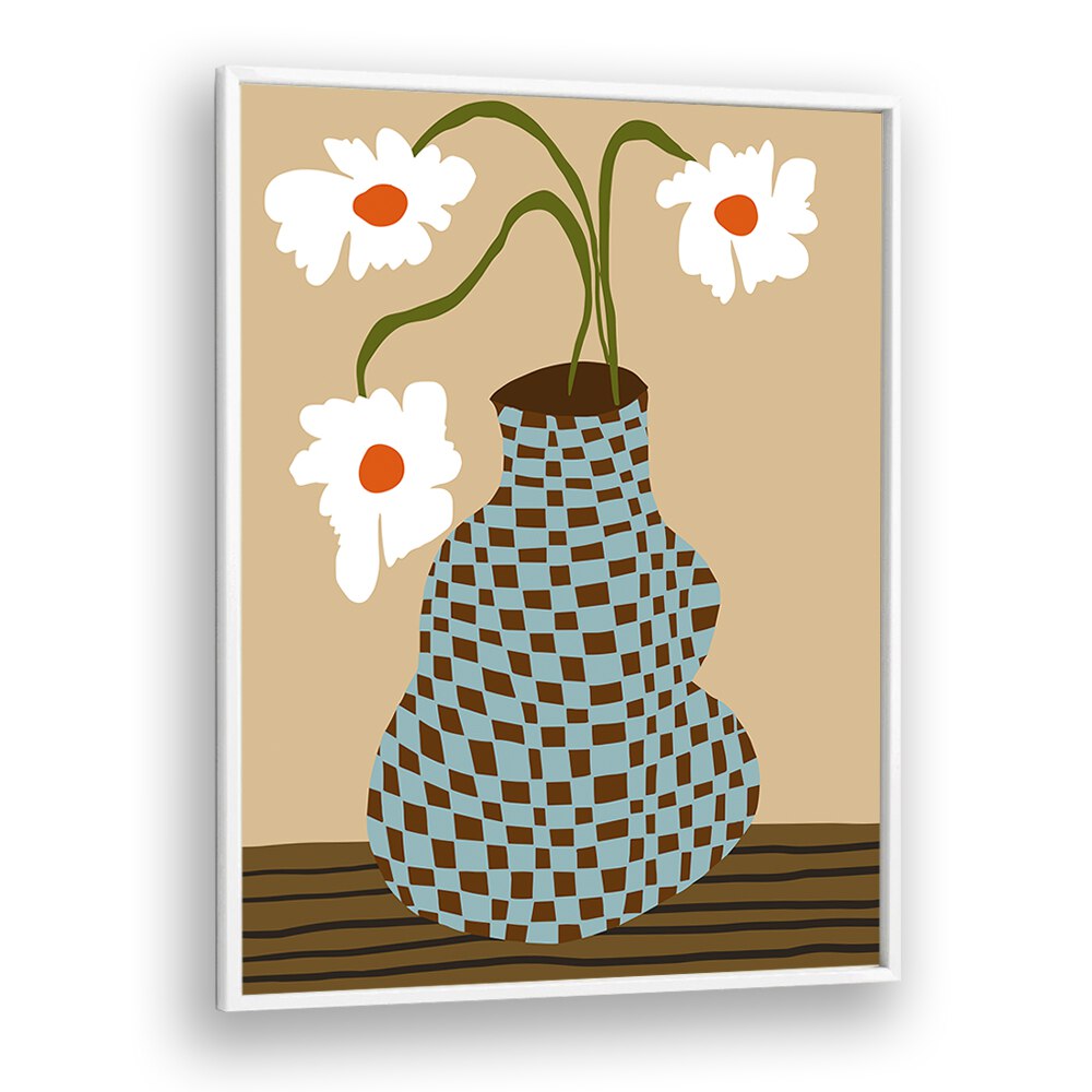 Party Floral Pottery, Botanical Art Paintings Artwork in White Plain Frame