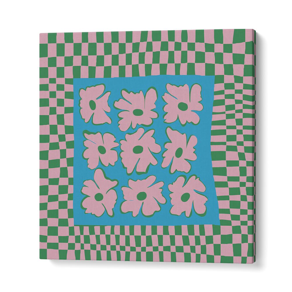 Pastel Nature Checkerboard, Botanical Art Paintings Artwork in Gallery Wrap